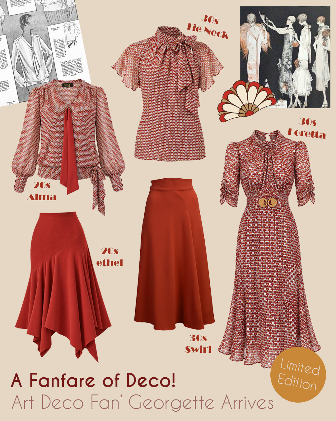 1930s Loretta Bias Dress - Art Deco Fan Georgette