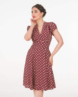 1930s 'Ava' Tea Dress - Wine Deco Dot