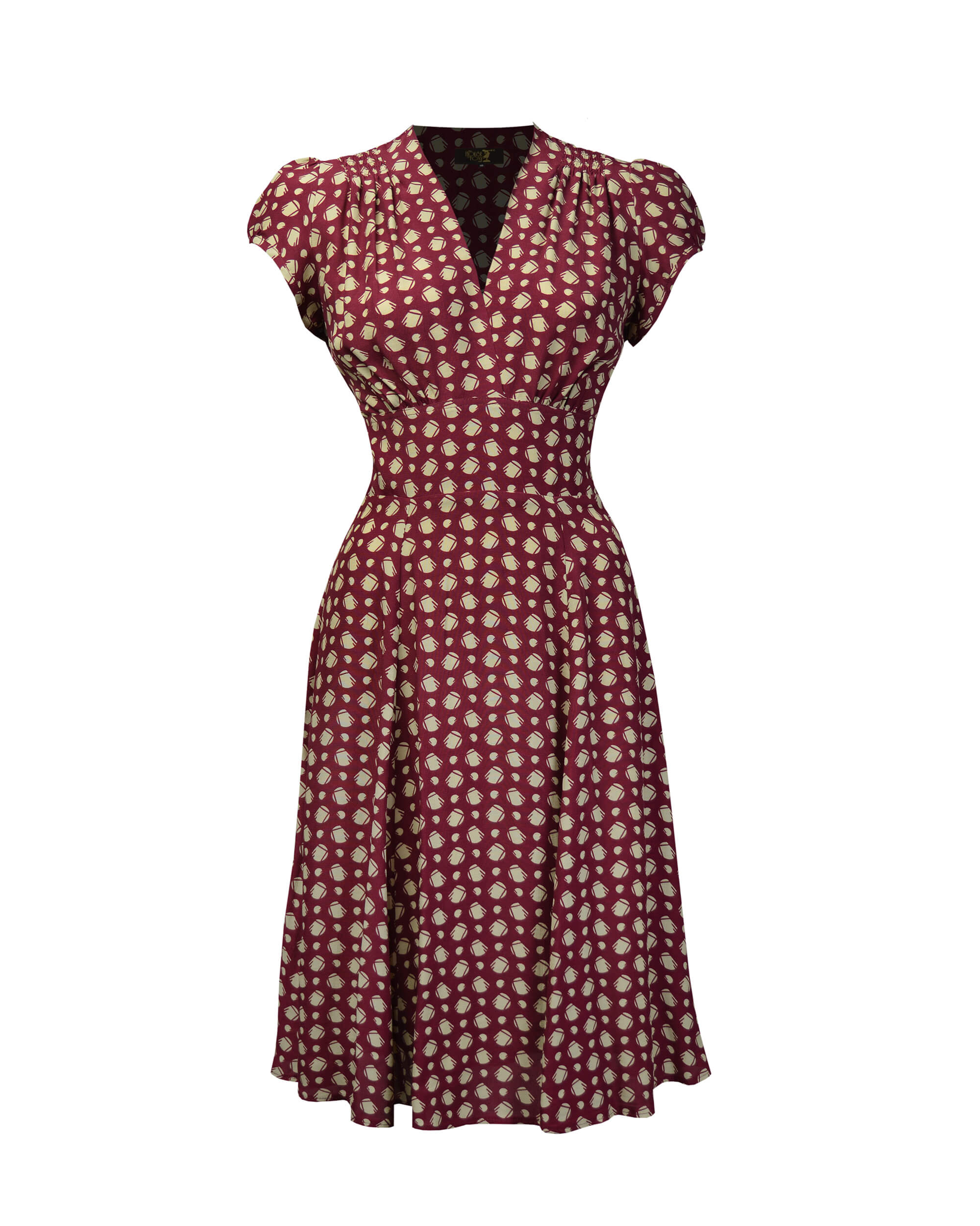 30s 'Ava' Tea Dress - Wine Deco Dot – House of Foxy