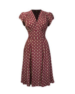 30s 'Ava' Tea Dress - Wine Deco Dot