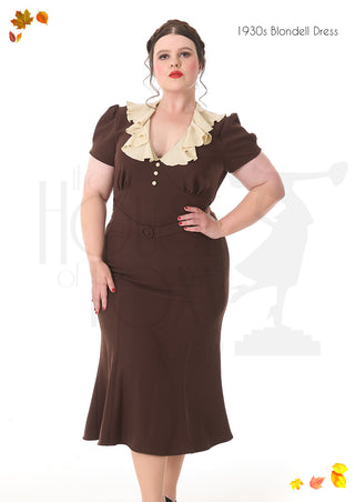1930s Plus Size Dresses | Art Deco Plus Size Dresses 1930s Blondell Dress - Chocolate Brown1930s Blondell Dress - Chocolate Brown  AT vintagedancer.com