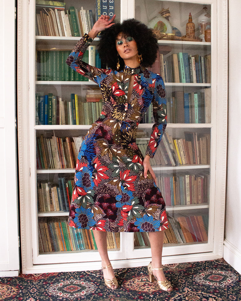 70s Barbara Keyhole Dress - Delic Print