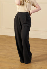 1940s Hepburn Pleated Trousers - Black
