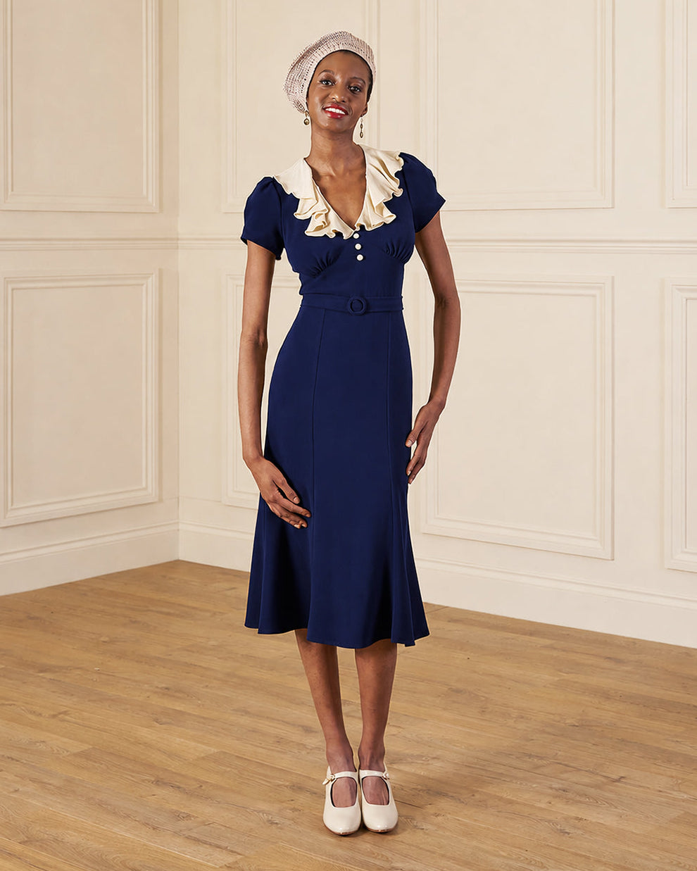 princess polly baby blue dress 1930s Blondell Dress - Navy
