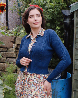 1950s Sweaters, 50s Cardigans, 50s Jumpers Vintage Cable Crop Cardigan - Royal BlueVintage Cable Crop Cardigan - Royal Blue  AT vintagedancer.com