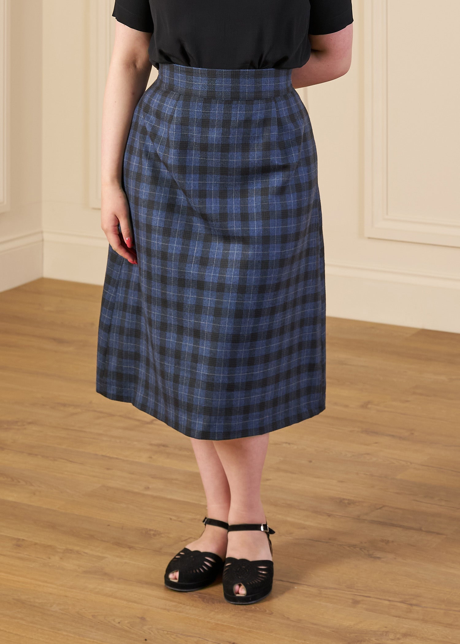 1940s A-Line Skirt - Blue Check