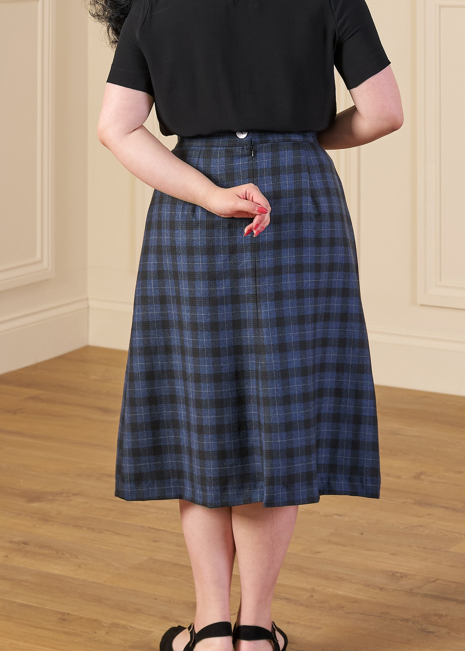1940s A-Line Skirt - Blue Check