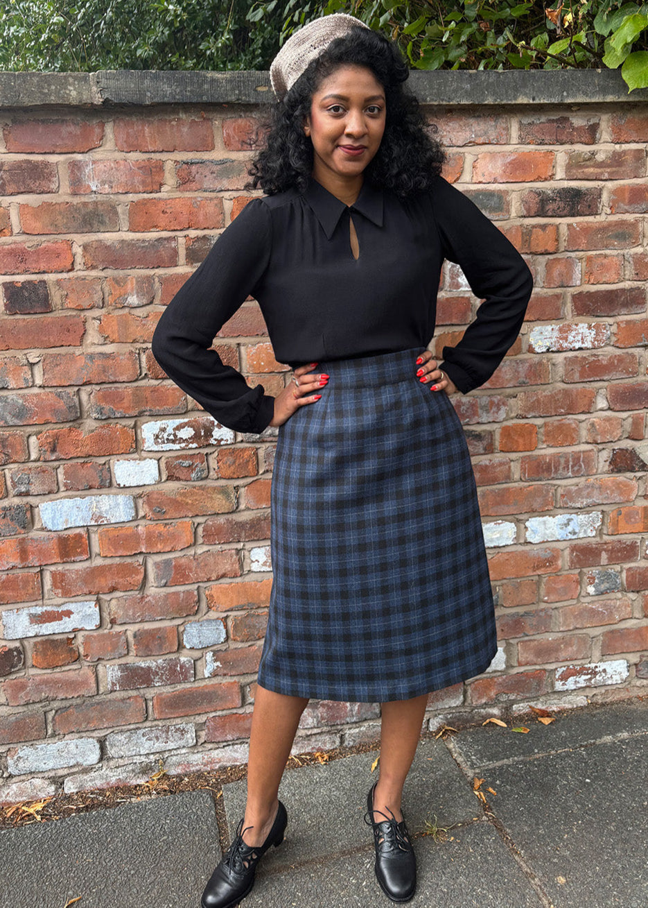 1940s A-Line Skirt - Blue Check