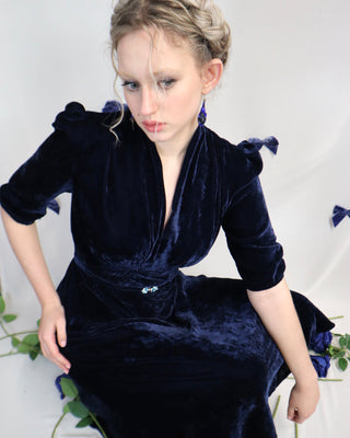 1930s Blue Valentine Dress - Silk Blend Velvet
