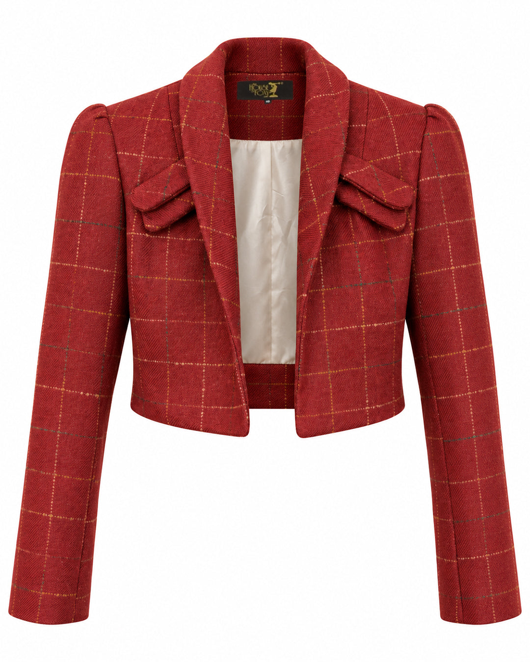 1940s Pocket Detail Crop Jacket - Red Wool