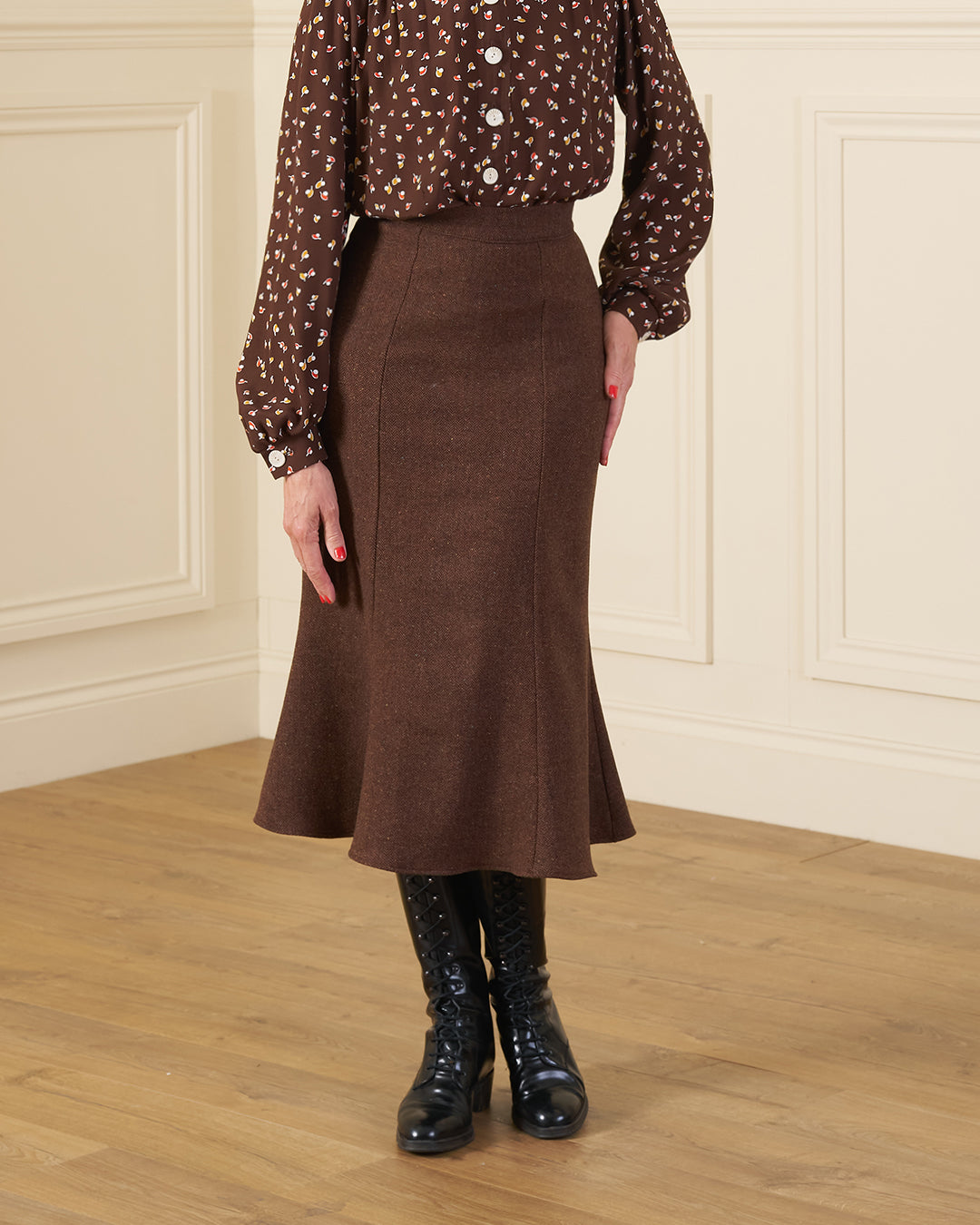 1930s Flutter Skirt - Mahogany Herringbone