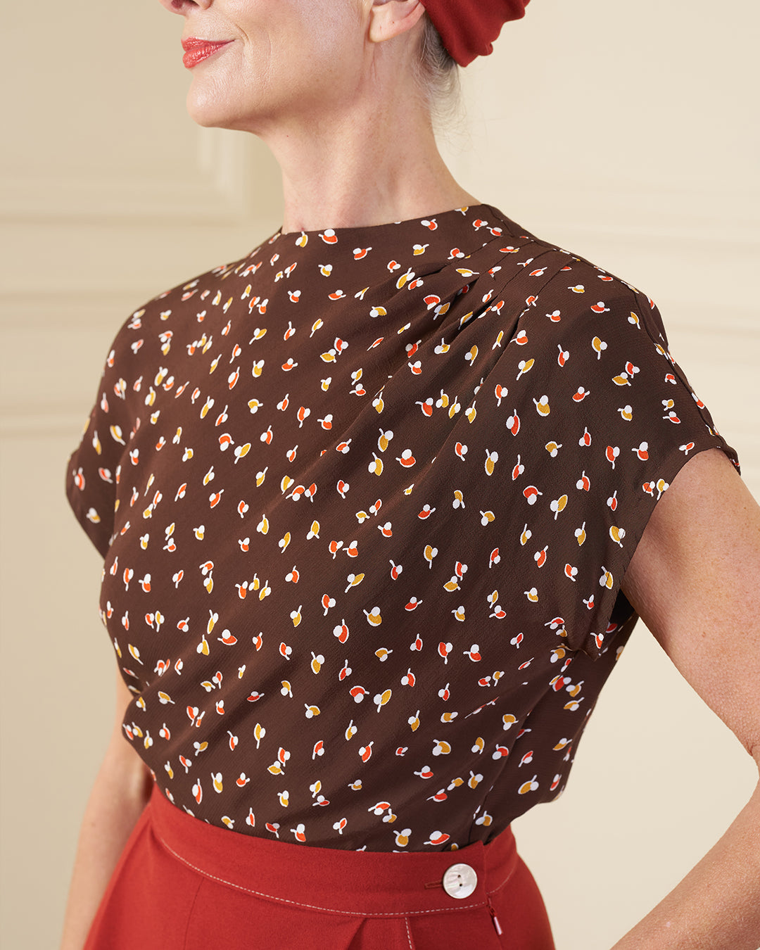 1940s Button Back Blouse - Earth Pearl