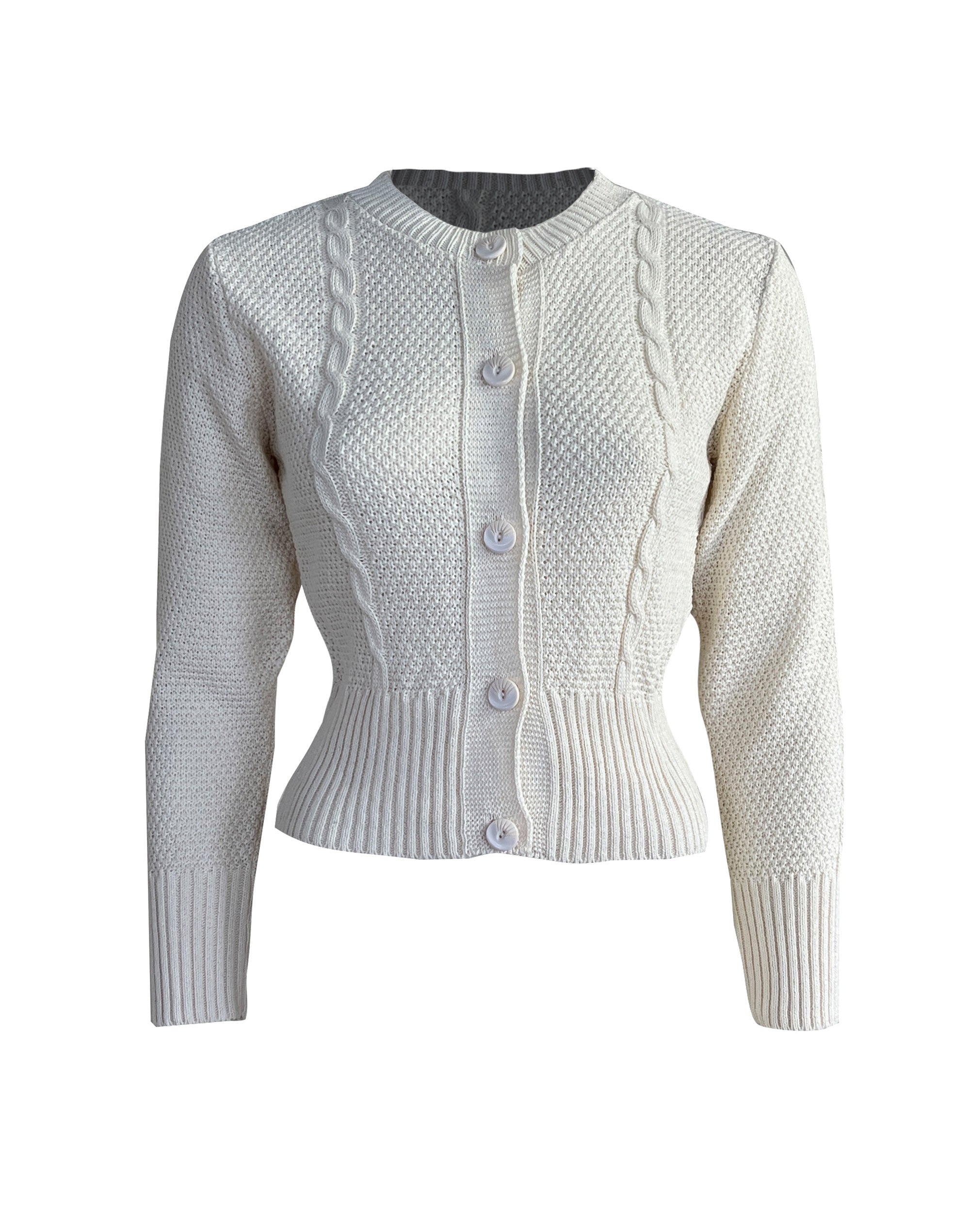 Vintage Cable Crop Cardigan - Ivory