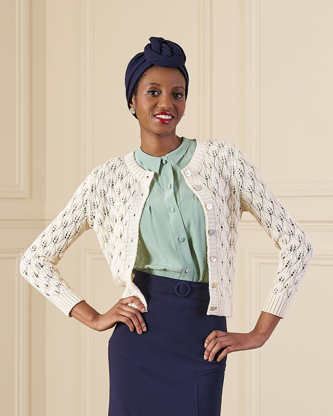 Pointelle Knit Cardigan - Ivory
