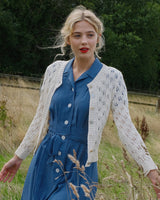 Pointelle Knit Cardigan - Ivory - model shot