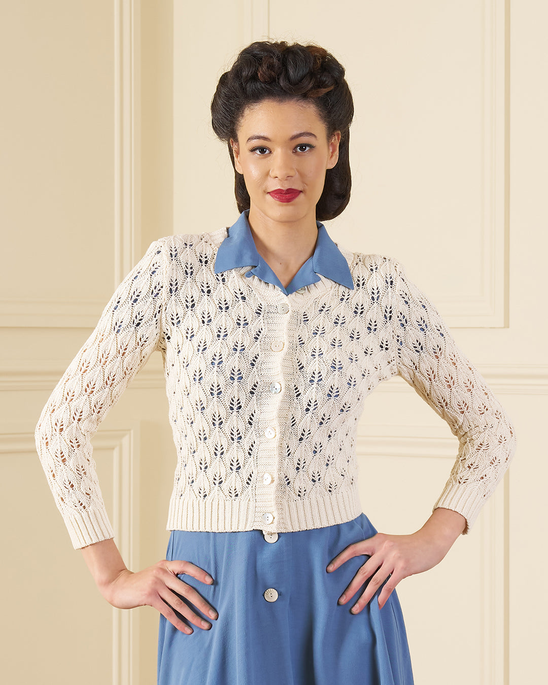 Pointelle Knit Cardigan - Ivory