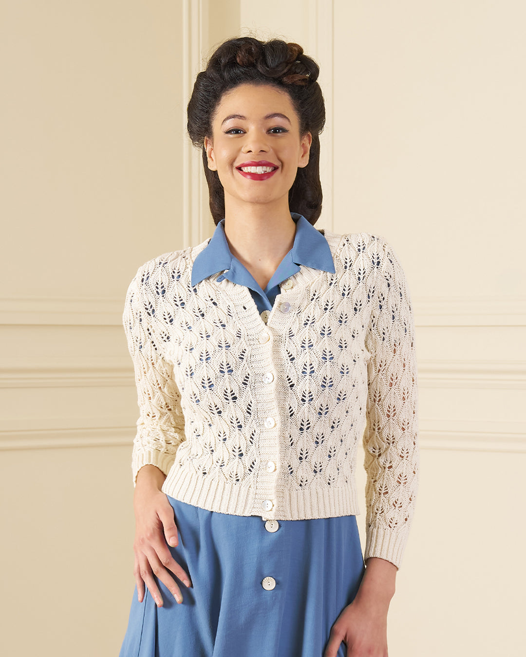 Pointelle Knit Cardigan - Ivory
