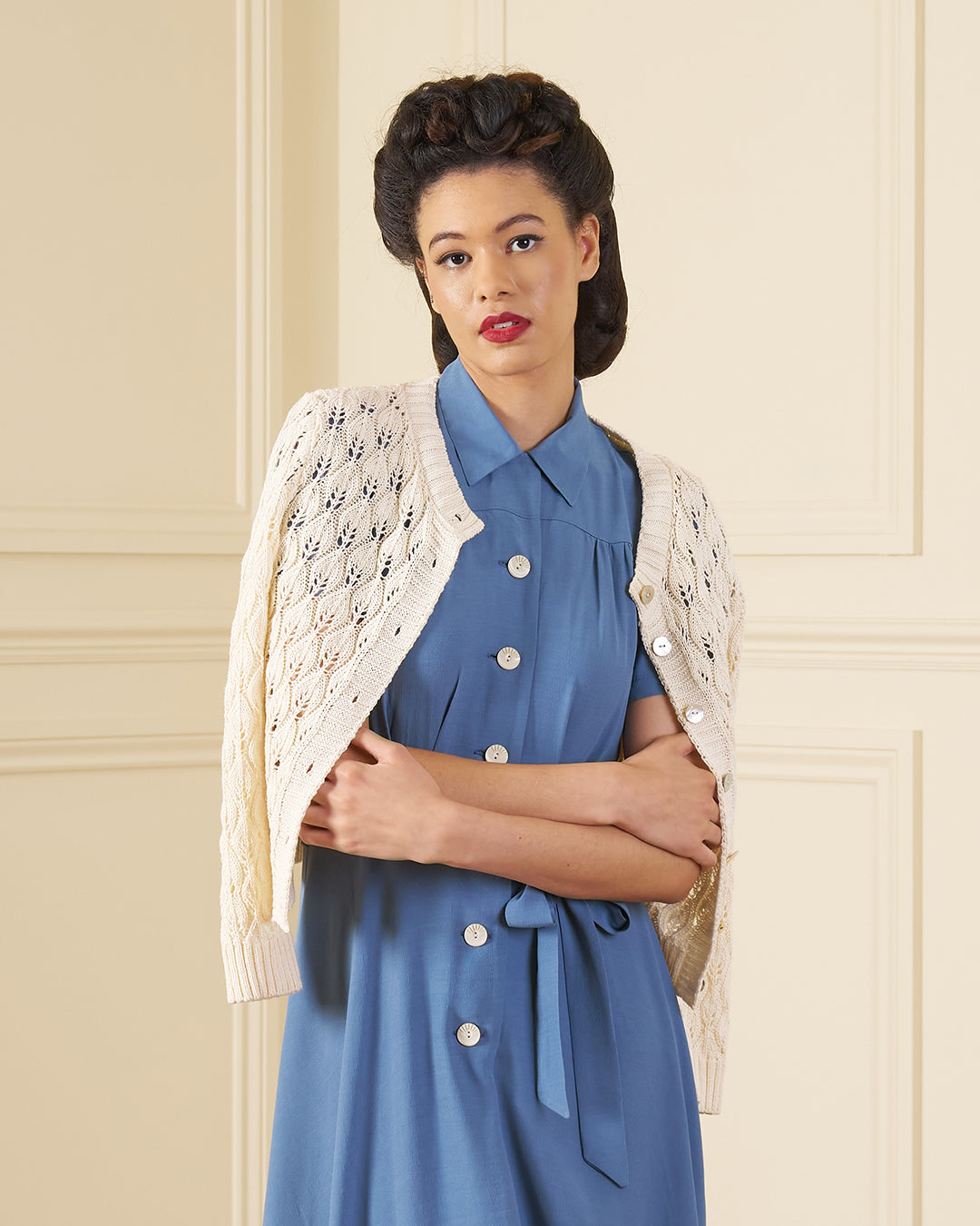 Pointelle Knit Cardigan - Ivory