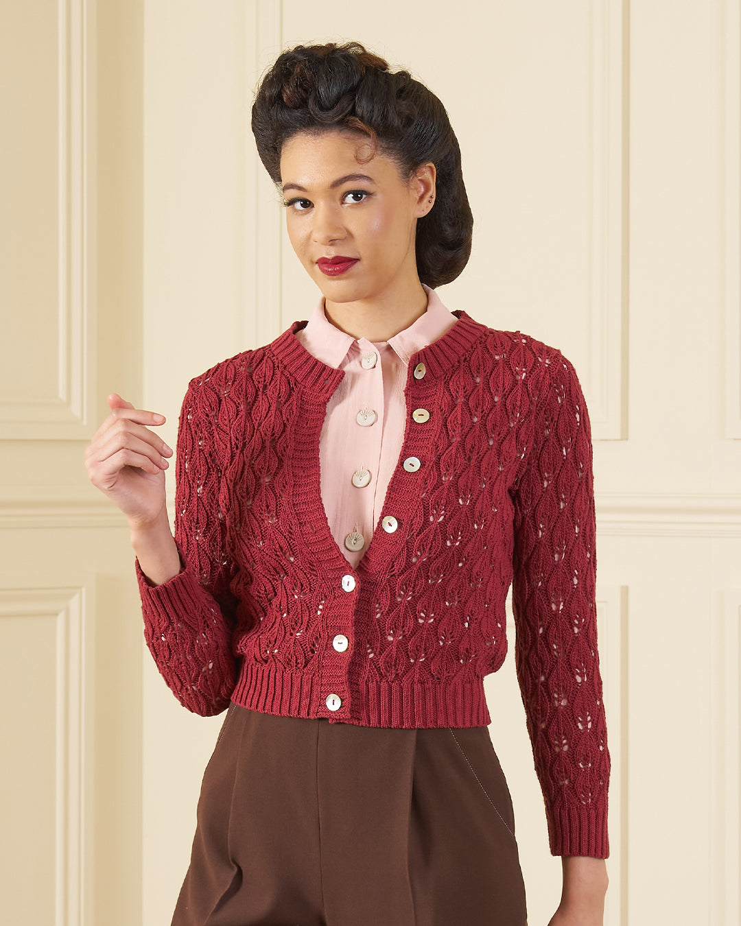 Pointelle Knit Cardigan - Framboise