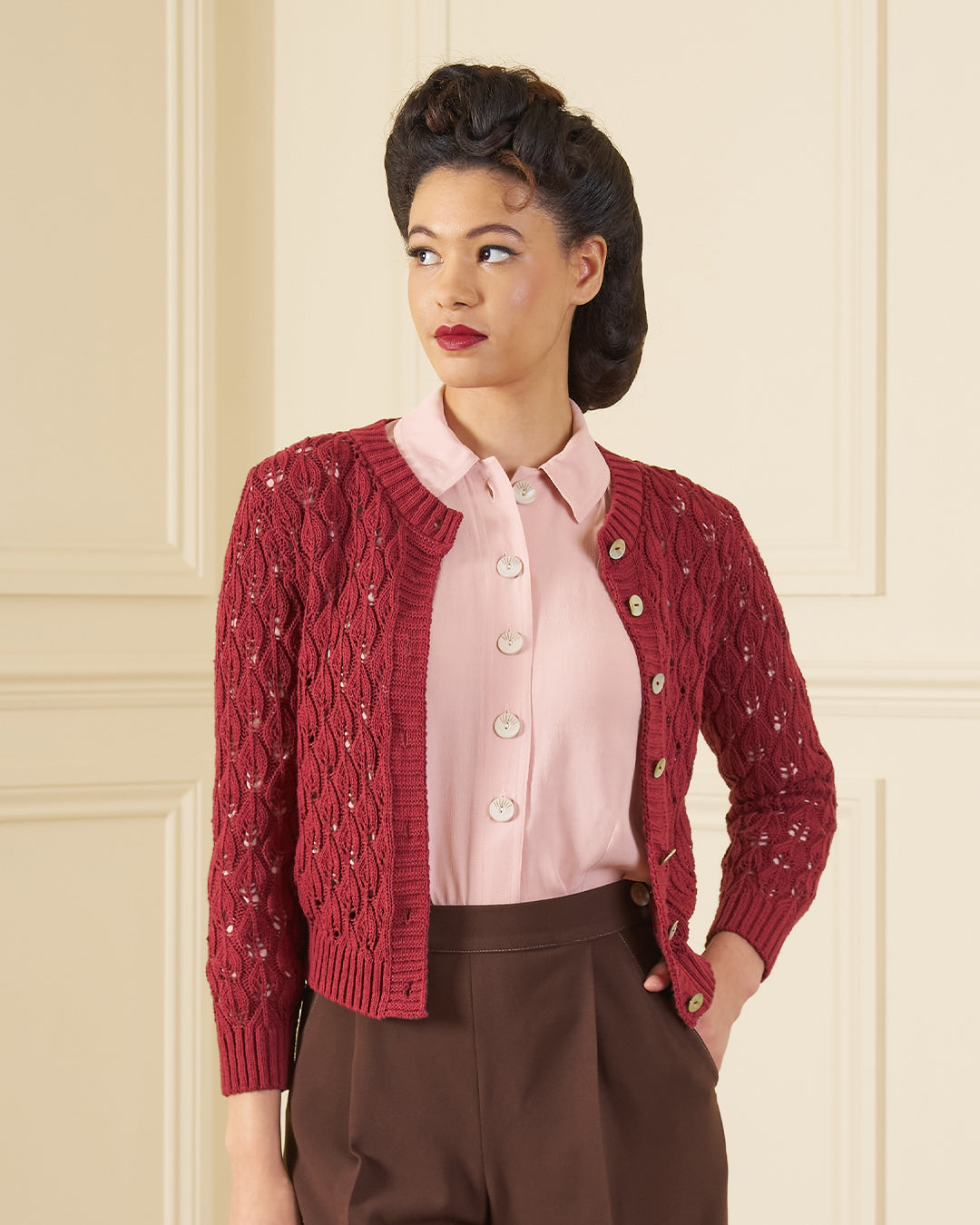 Pointelle Knit Cardigan - Framboise