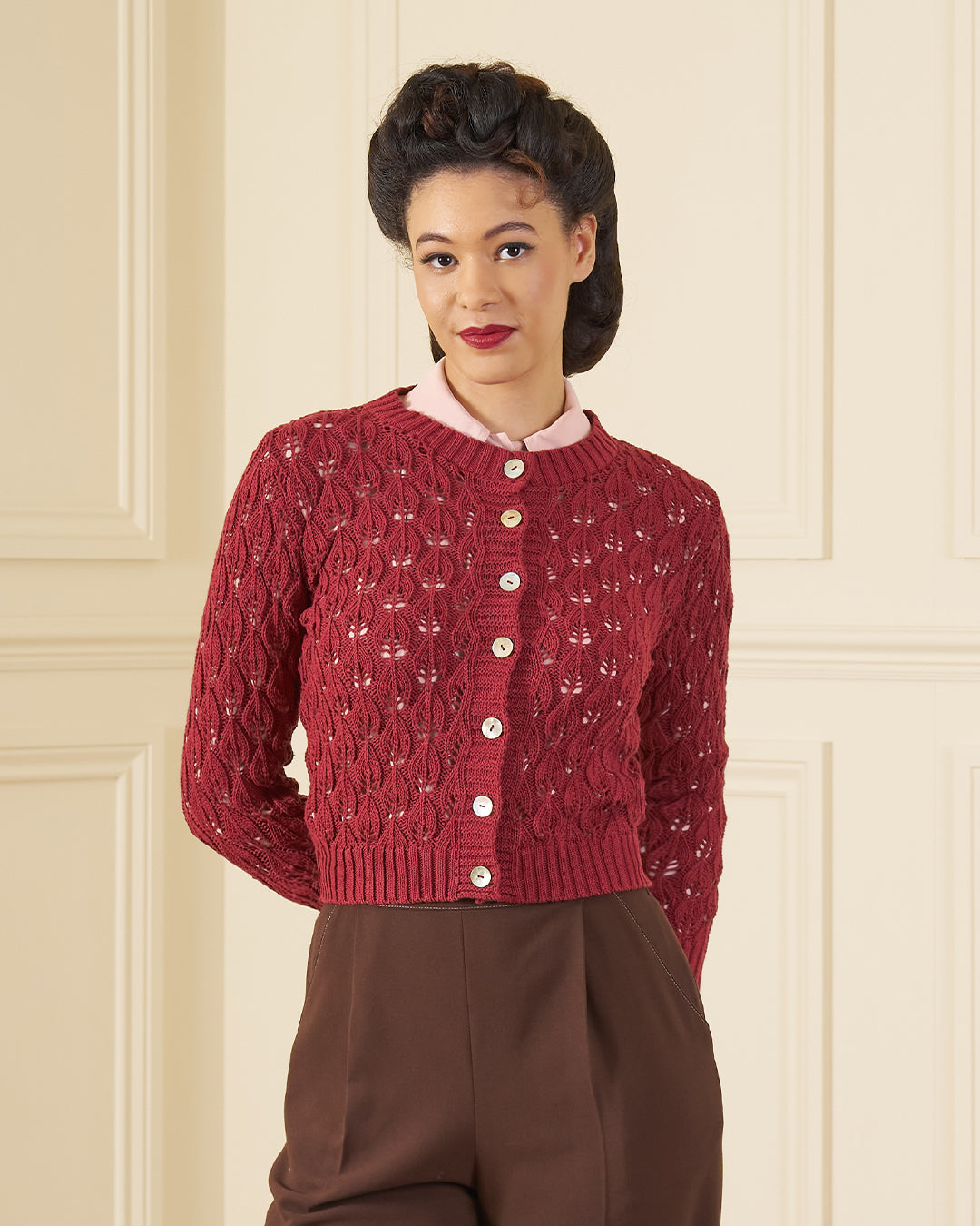 Pointelle Knit Cardigan - Framboise