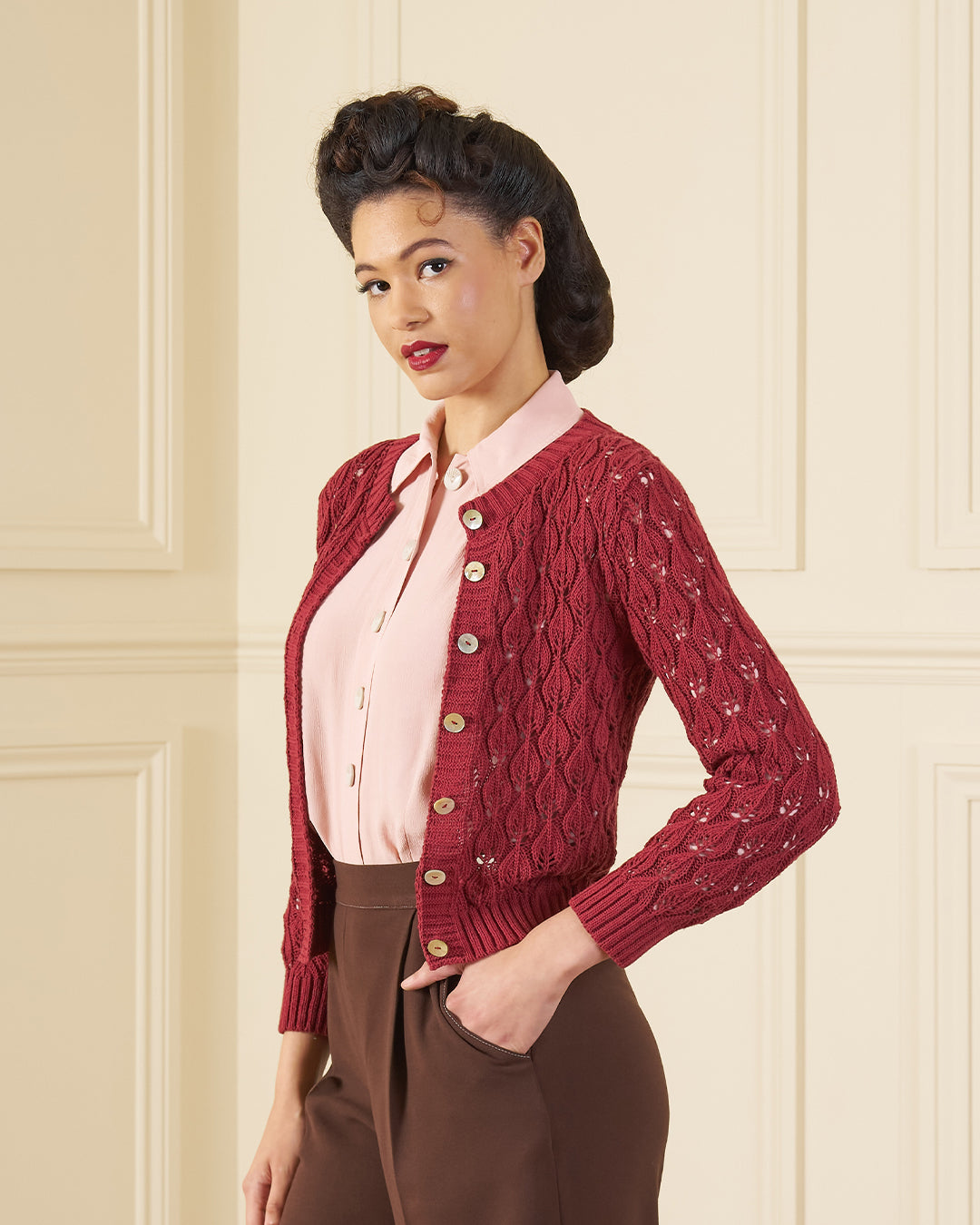 Pointelle Knit Cardigan - Framboise