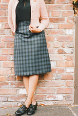 1940s A-Line Skirt - Blue Check