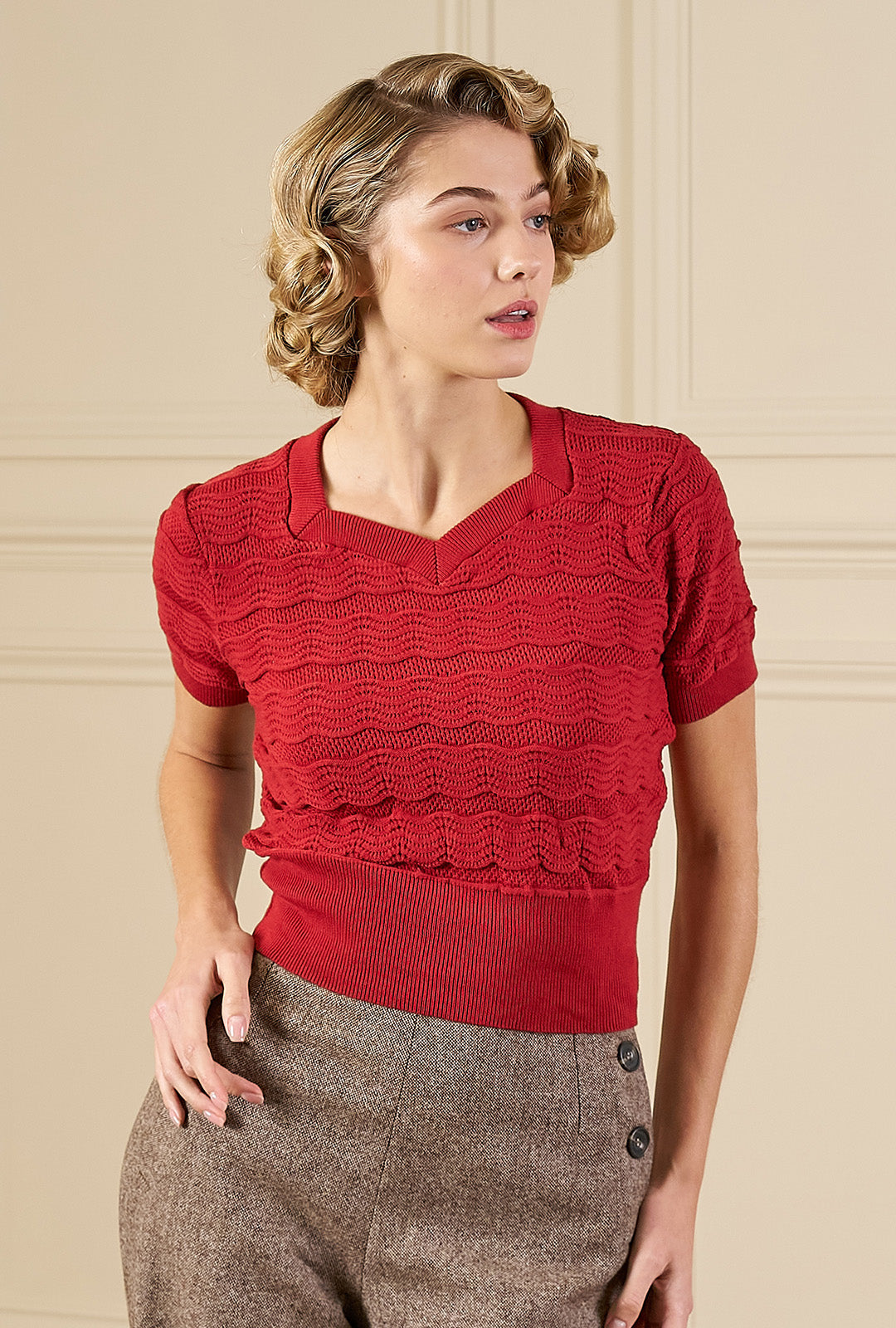 1940s Sweetheart Sweater - Chilli