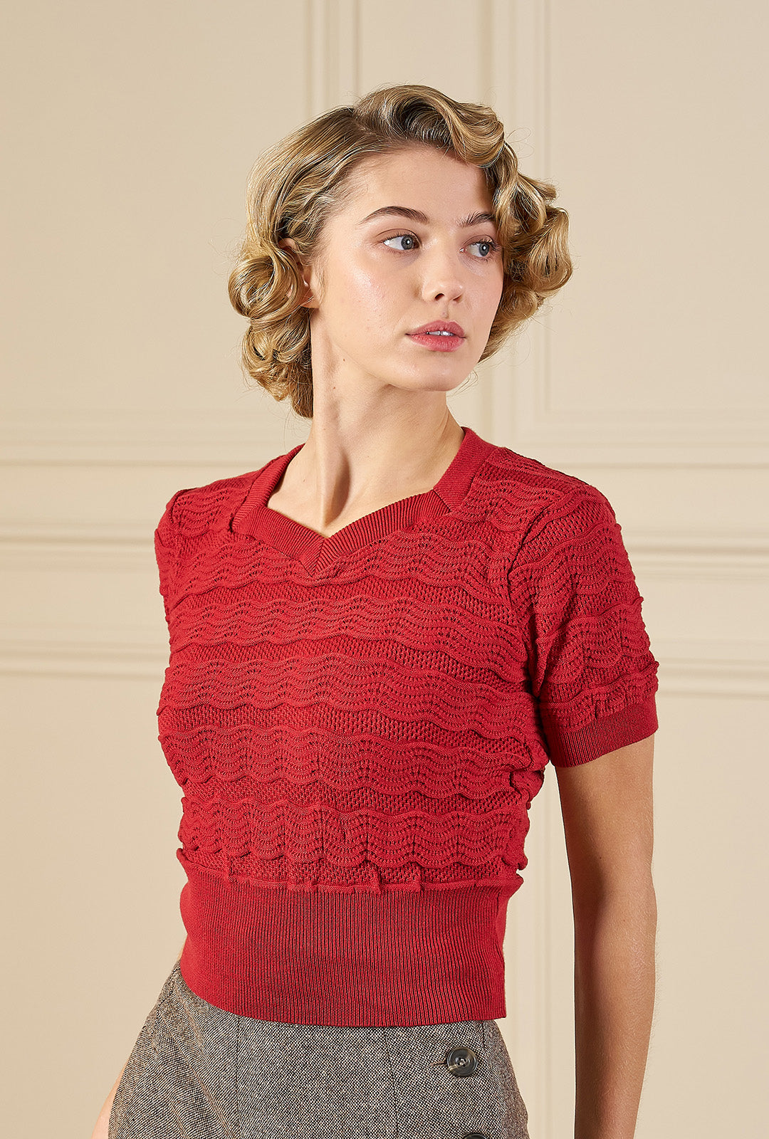 1940s Sweetheart Sweater - Chilli