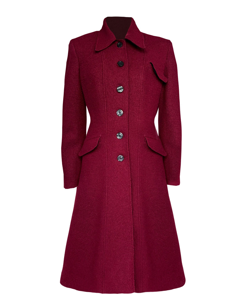 1930s/40s Princess Line Coat in Cranberry Red Wool