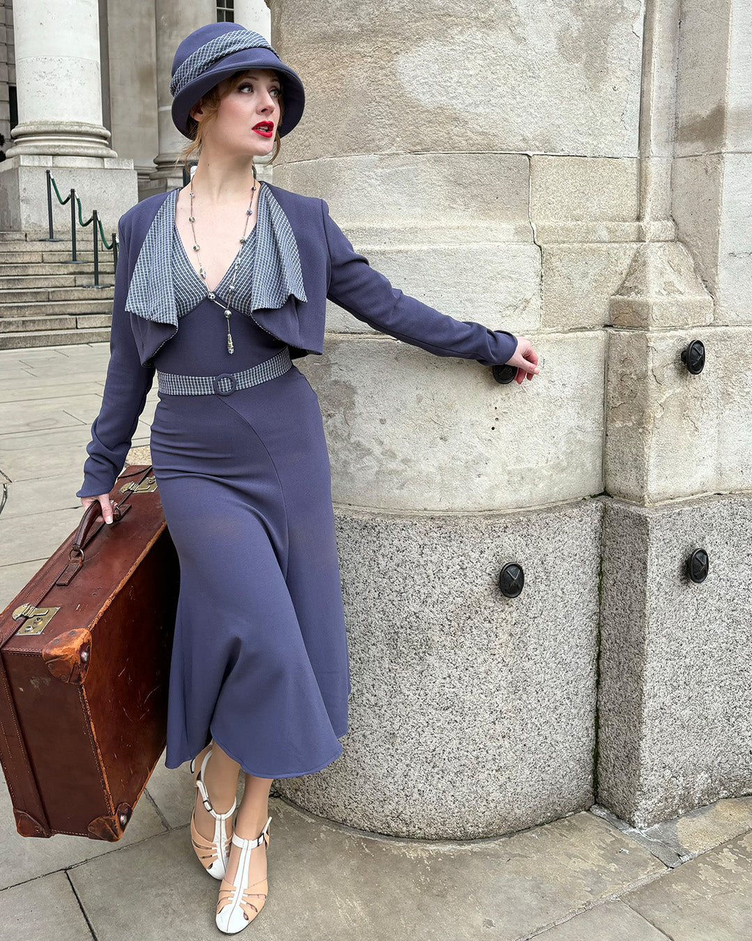 1930s Connie Dress and Crop Jacket Steel and Check – House of Foxy