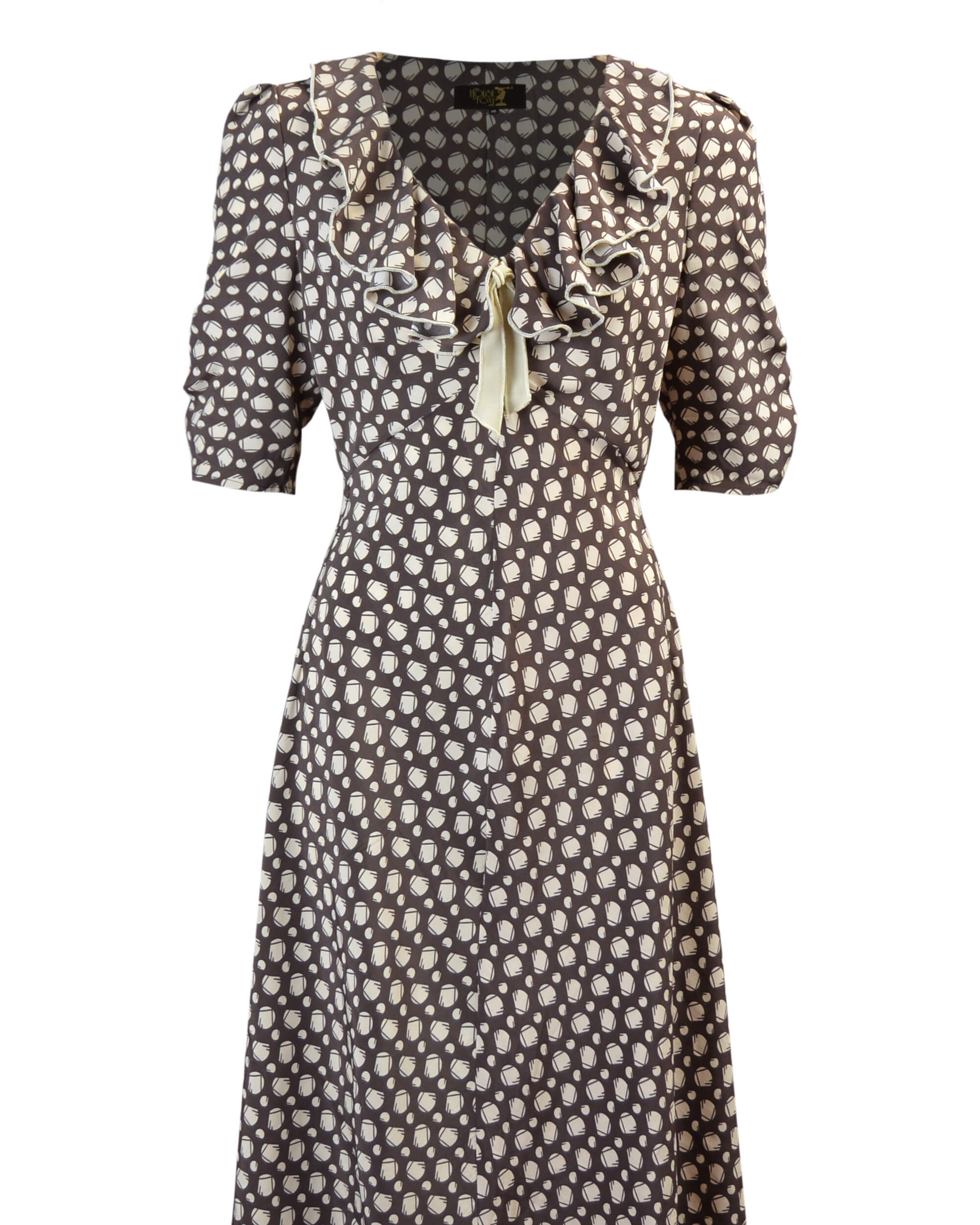 30s Cora Bias Cut Dress - Brown Deco Dot