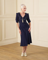 1930s Cora Bias Cut Dress - Navy