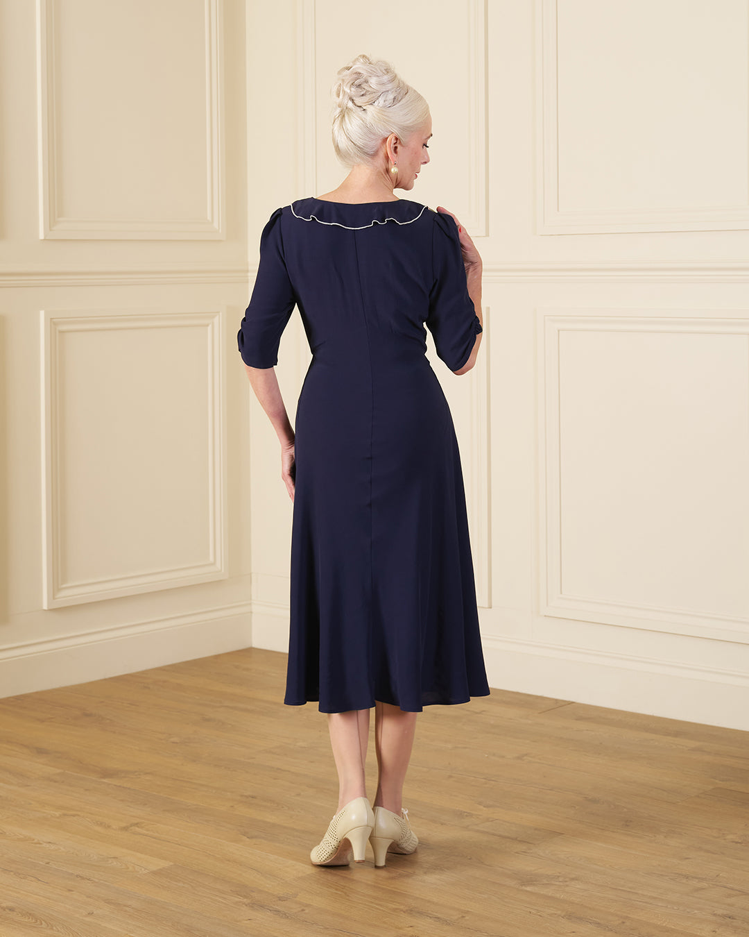 1930s Cora Bias Cut Dress - Navy