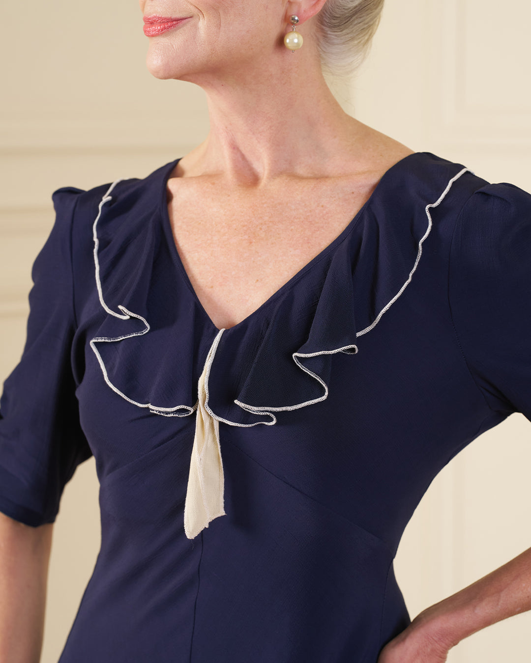 1930s Cora Bias Cut Dress - Navy
