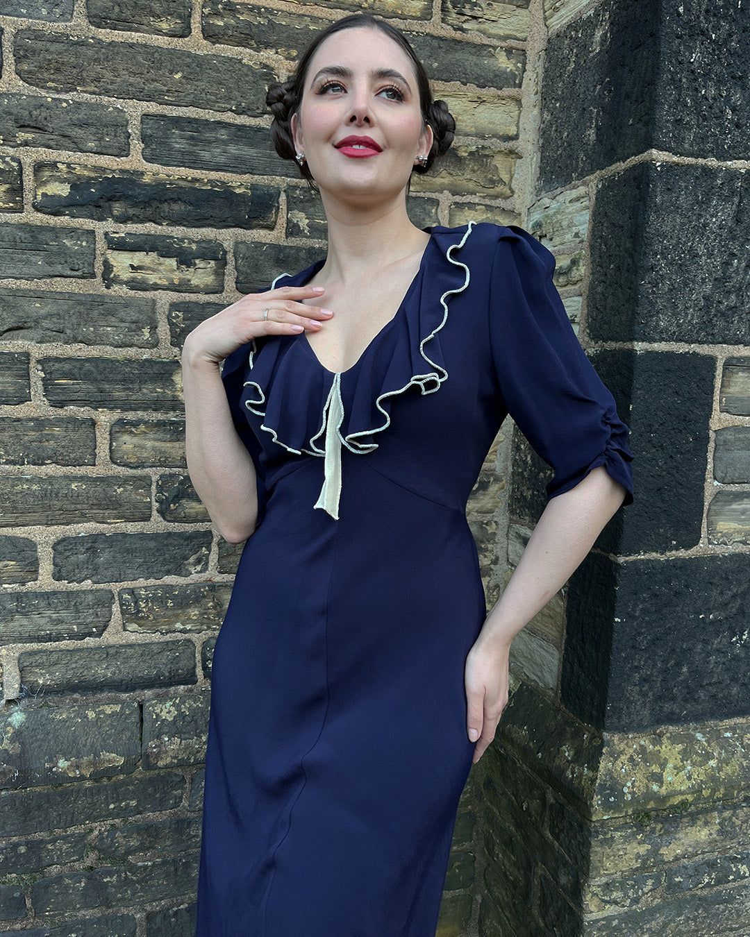 30s bias cut dress 1930s Cora III Sewing pattern from Vince's Linen Blend Dress COLOR:As photo (Dark Blue) By Type_Dresses
