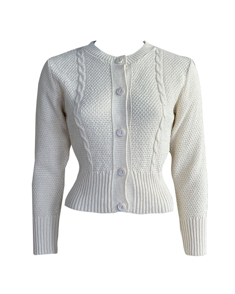 Vintage Cable Crop Cardigan - Ivory