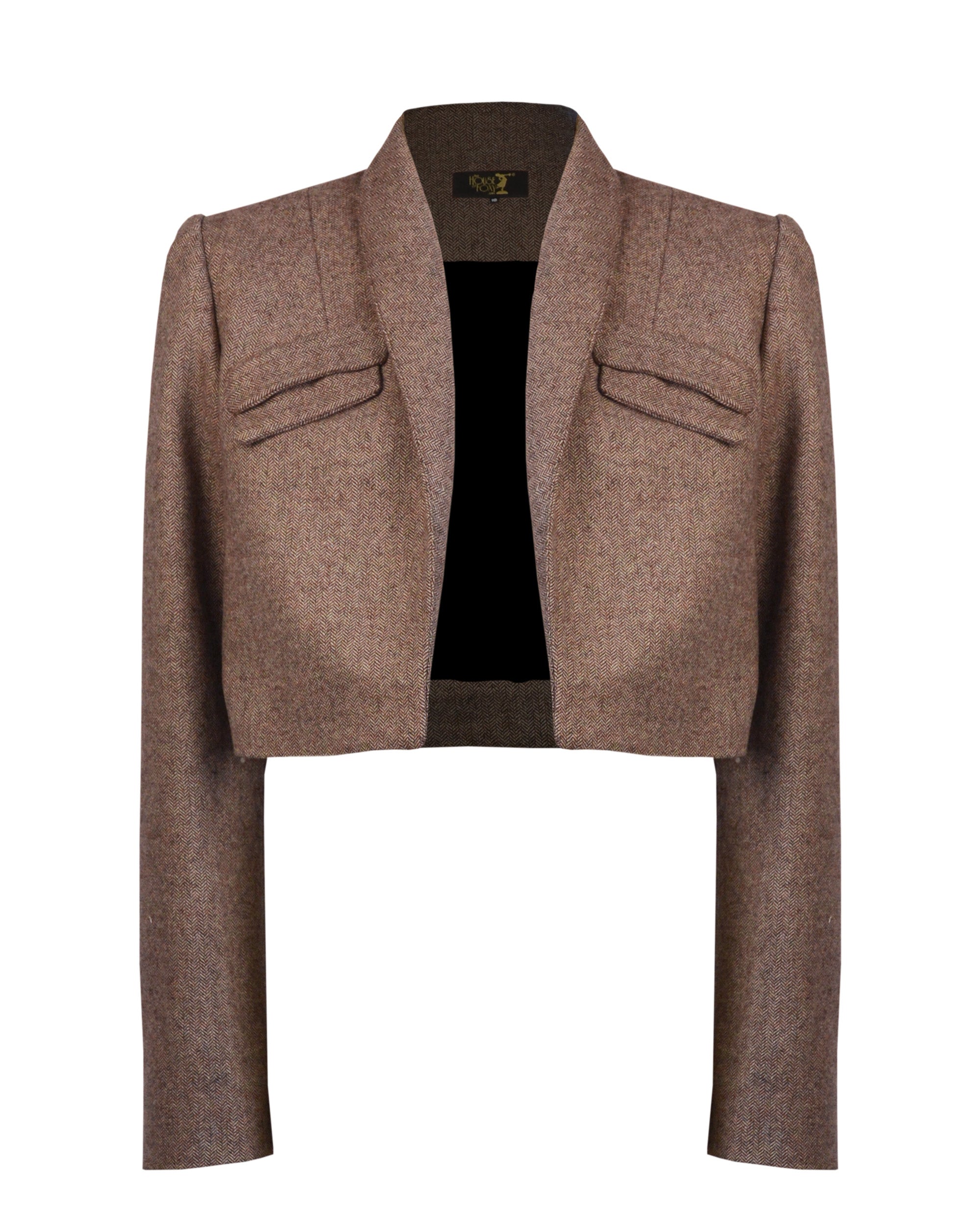 1940s Pocket Detail Crop Jacket - Brown Herringbone