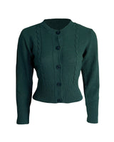 Vintage Cable Crop Cardigan - Forest