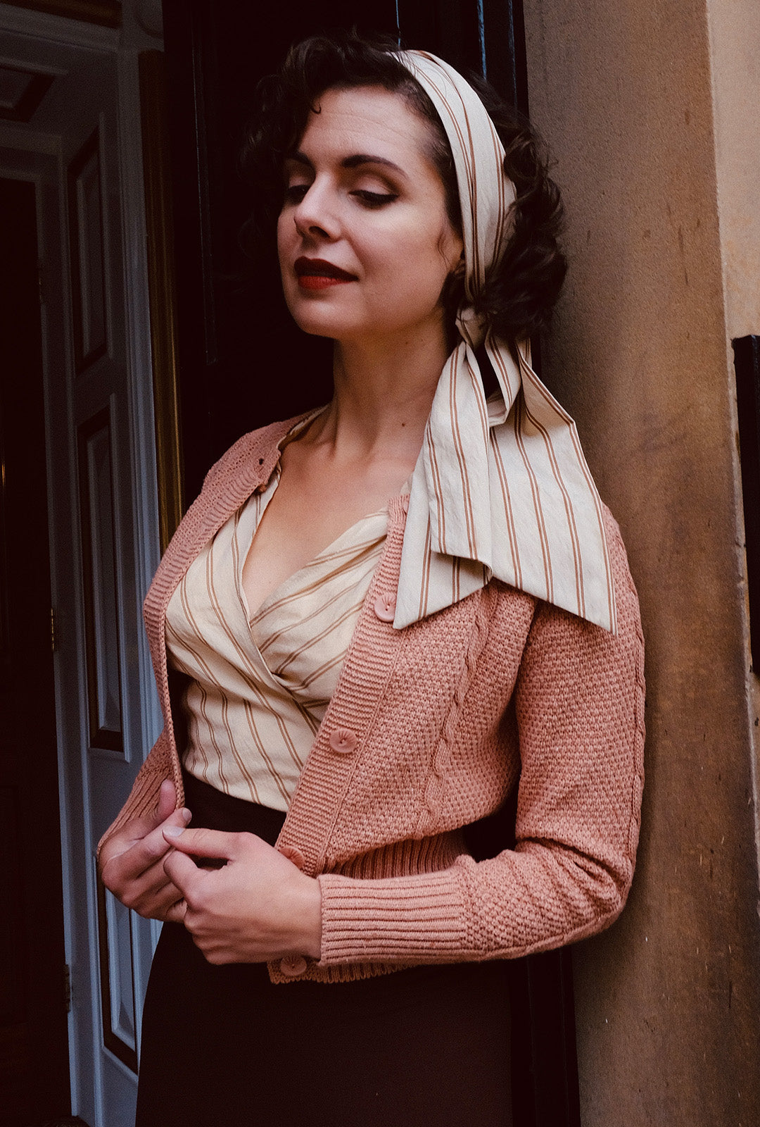 Vintage Cable Crop Cardigan - Paprika