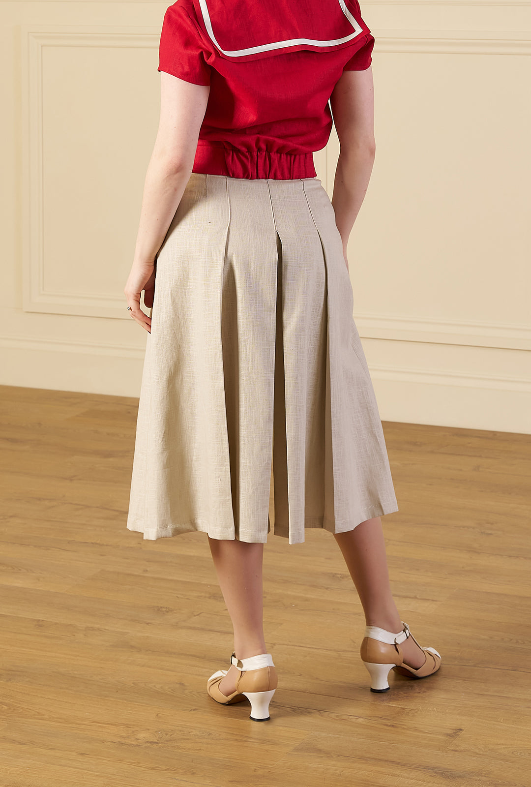 1930s ecru natural fibre wide leg pleated culotte cropped trouser