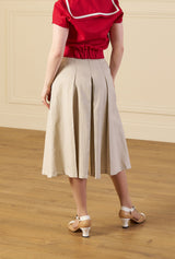 1930s ecru natural fibre wide leg pleated culotte cropped trouser