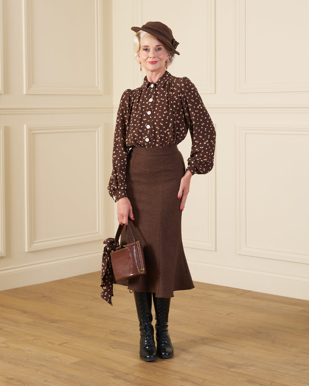 1930s Flutter Skirt - Mahogany Herringbone