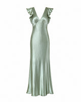 1930s Faye Bias Cut Gown - Sage Satin