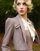1940s Pocket Detail Crop Jacket - Brown Herringbone