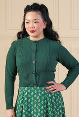 Vintage Cable Crop Cardigan - Forest