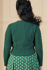 Vintage Cable Crop Cardigan - Forest