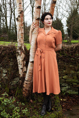 1940s Shirt-Waister Dress - Burnt Peach
