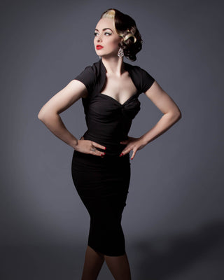 Rockabilly Dresses | Rockabilly Clothing | Viva Las Vegas Foxy Lady 50s Wiggle Dress - BlackFoxy Lady 50s Wiggle Dress - Black  AT vintagedancer.com