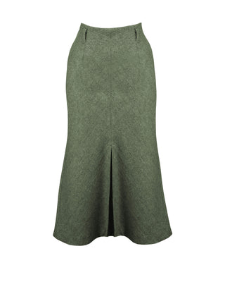 30s Front Pleat Skirt - Olive Herringbone